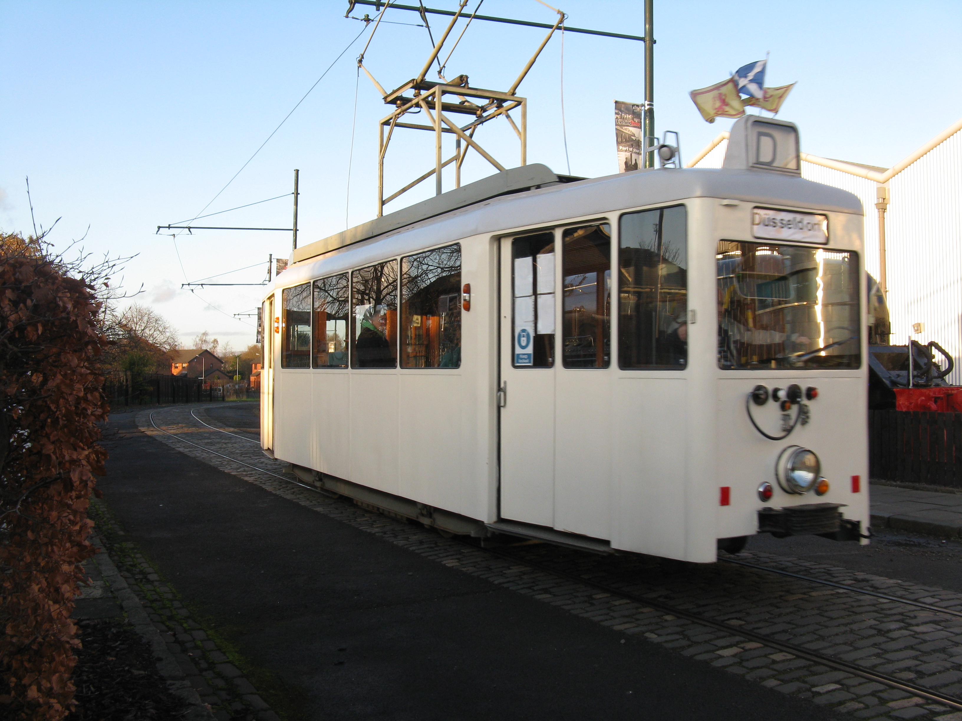 A heritage tram at Summerlee, Coatbridge, photographed in November 2011